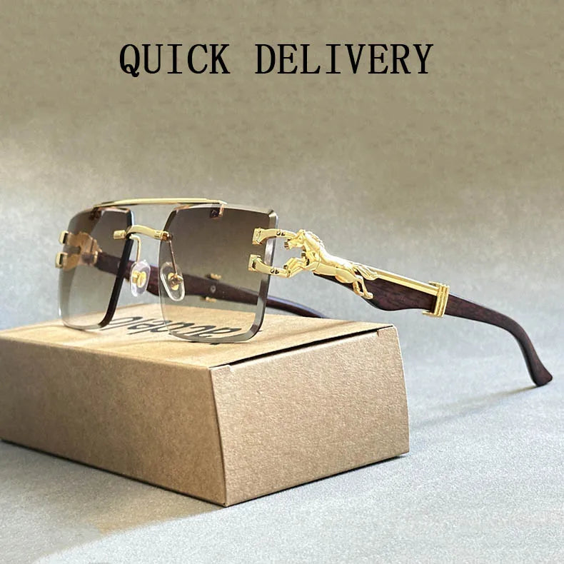Sophisticated luxury sunglasses with high-quality TAC lens material and a modern square rimless design, ideal for sun protection and enhancing everyday outfits.