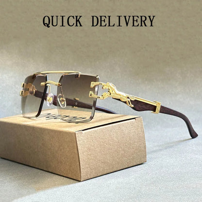 Sophisticated luxury sunglasses with high-quality TAC lens material and a modern square rimless design, ideal for sun protection and enhancing everyday outfits.
