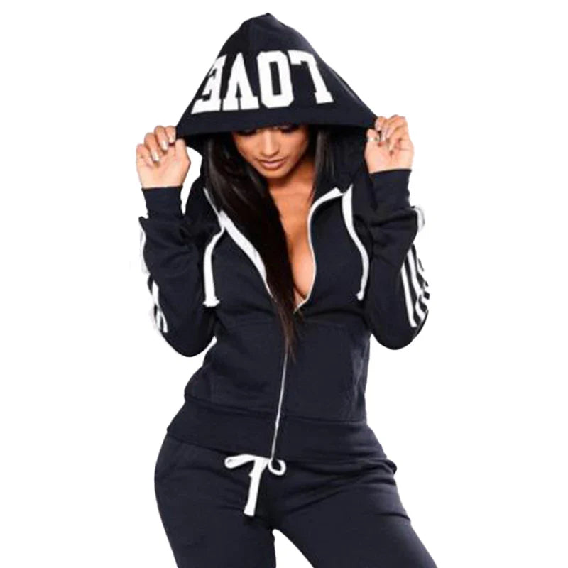 Luxurious women's cotton linen striped hooded tracksuit, perfect for spring and summer, showcasing a regular fit and stylish design.