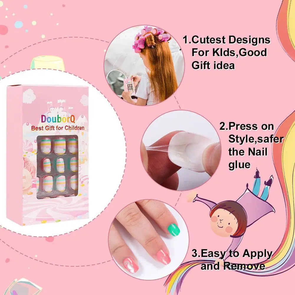 Elegant 24-piece acrylic press-on nails set for girls featuring cute candy flower designs, perfect for festive nail decoration.