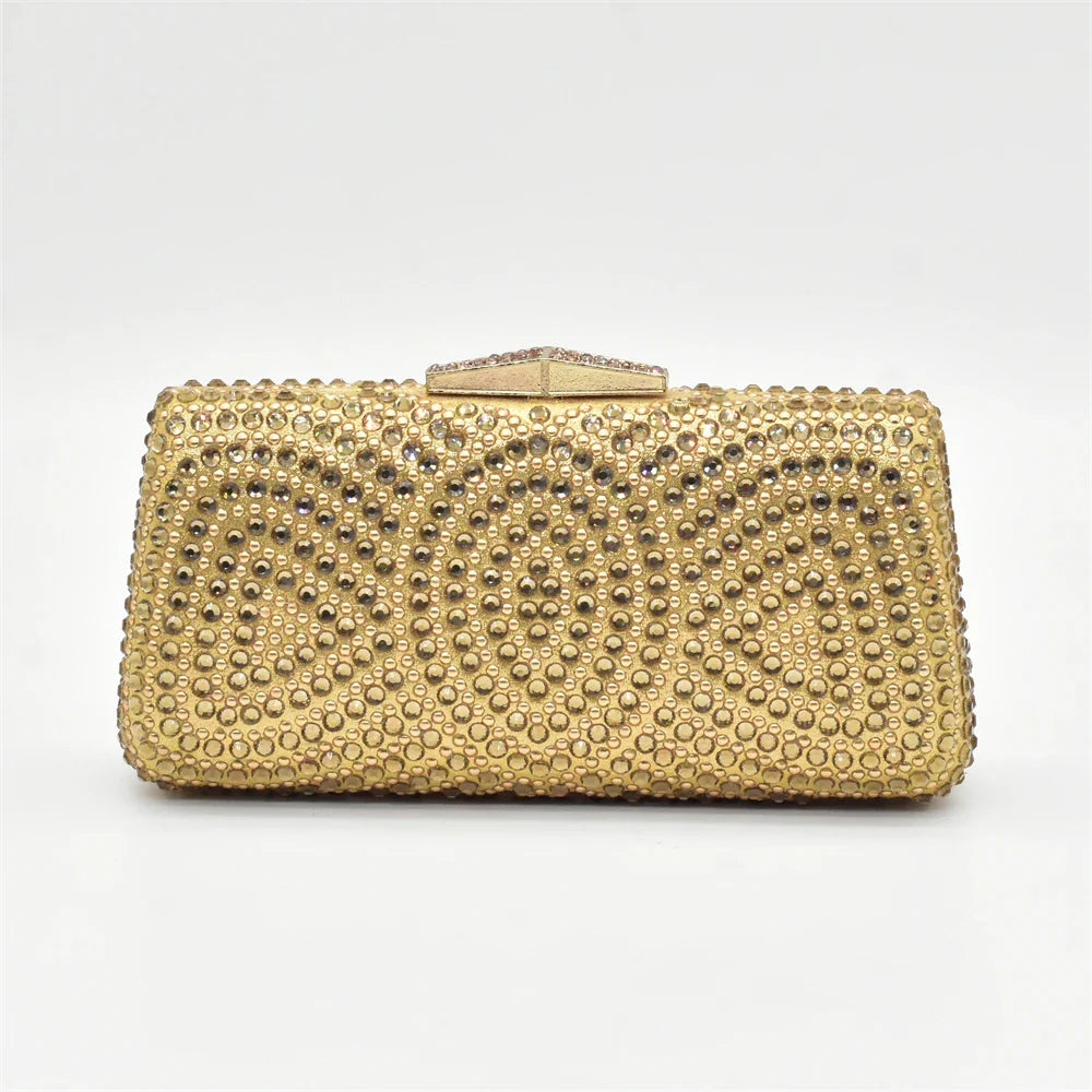 Close-up view of high heel pumps adorned with exquisite rhinestones, designed for an elegant party look.