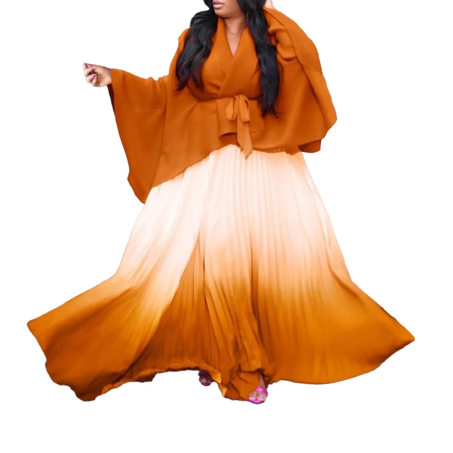 Elegant CM.YAYA women's pleated long skirt with elastic waist, crafted for sophistication in autumn and winter styling.