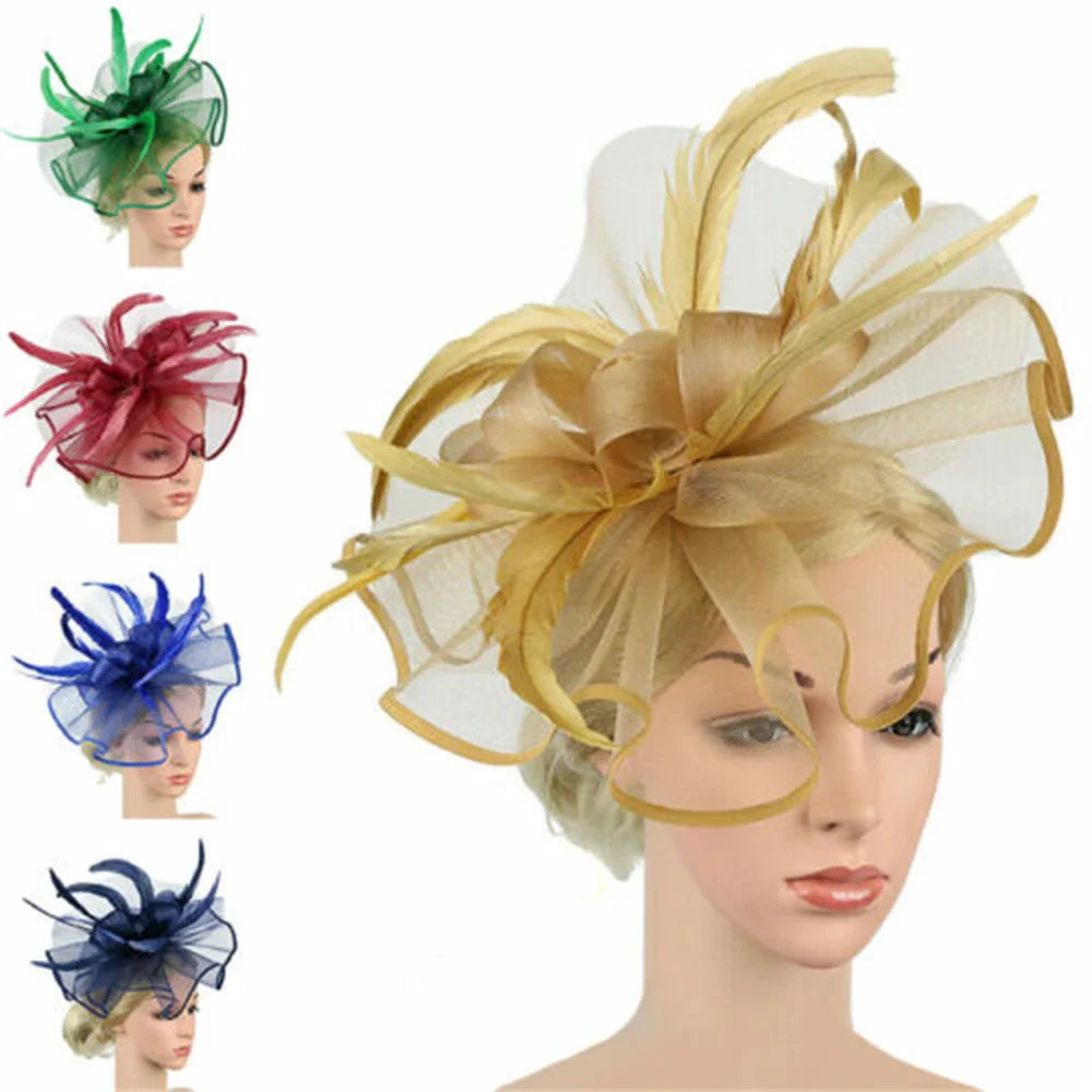 Elegant women's floral fascinator hat featuring intricate floral designs, perfect for church services, Kentucky Derby, Royal Ascot, and tea parties.