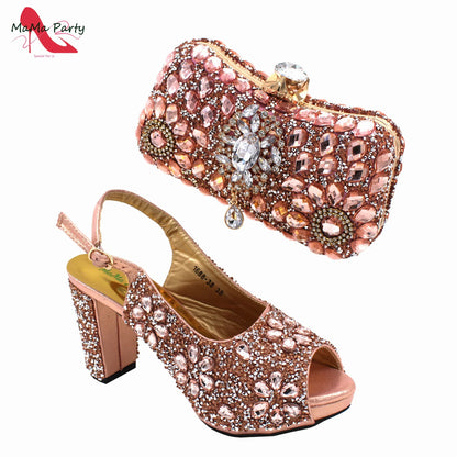 Fashionable women's luxury shoes and bag set, perfect for weddings and formal events, highlighting exquisite style and comfort.