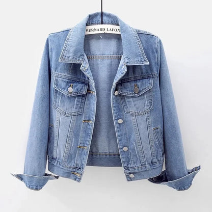 Fashionable women's loose-fit denim jacket available in sizes up to 5XL, designed for the modern woman's wardrobe.