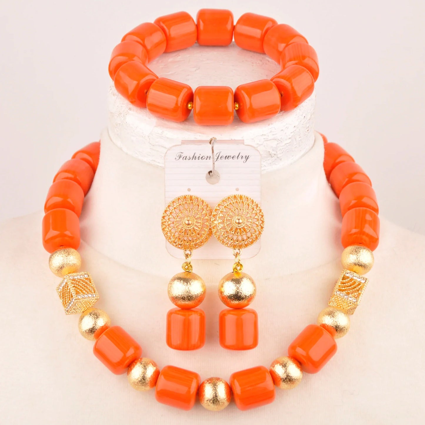 Elegant earrings from the Nigerian bridal jewelry set, crafted with artificial coral beads, perfect for the modern bride.