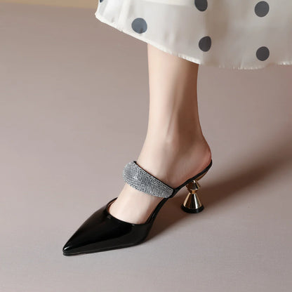 Chic women's high heel slippers with a stunning crystal design, ideal for adding a touch of luxury to summer outfits.