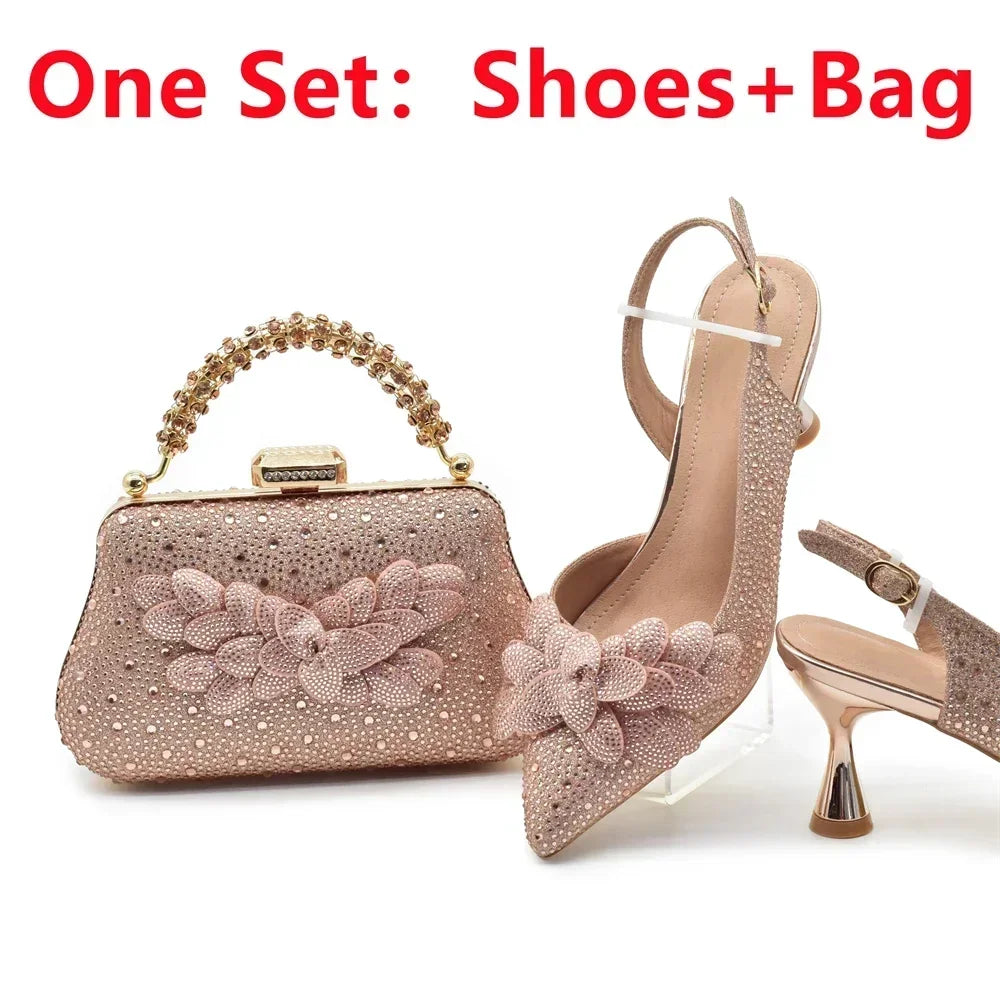 Stylish matching handbag for luxury Italian rhinestone women's wedding shoes, perfect for elegant weddings and parties, available in various colours to complement the shoe set.