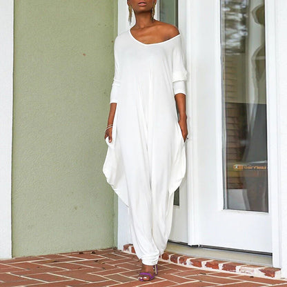 Fashion-forward women's jumpsuit with broadcloth fabric, elegantly designed for transitional autumn/winter dressing.