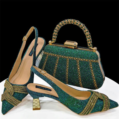 Elegant Venus Chan shoe and bag set, tailored for women's formal events, with stunning mixed colour patterns.