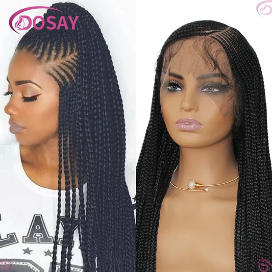 Luxury full lace braided wig for black women, crafted with high-quality Swiss lace, featuring a side part design and perfect for daily use.