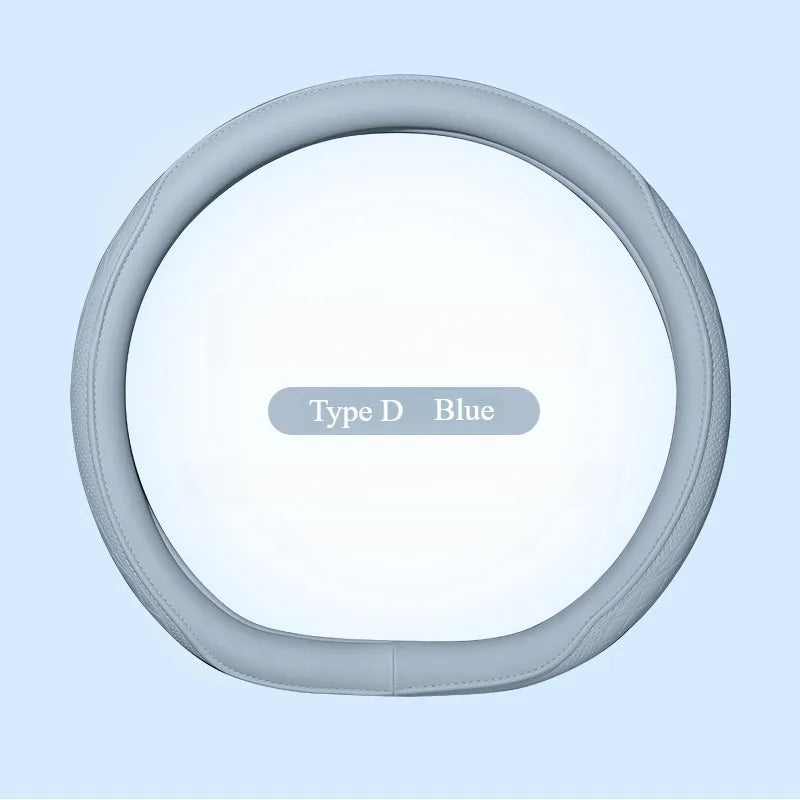 Universal 15 inch Napa leather steering wheel cover, elegantly crafted with breathable perforations, providing both comfort and a touch of luxury to elevate your driving experience.