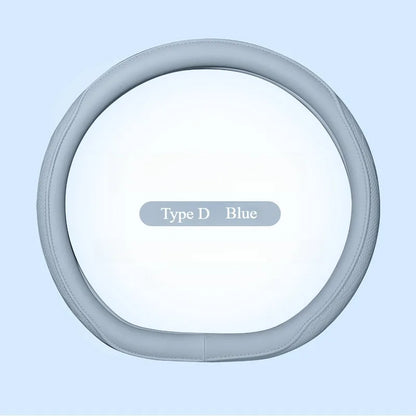 Universal 15 inch Napa leather steering wheel cover, elegantly crafted with breathable perforations, providing both comfort and a touch of luxury to elevate your driving experience.