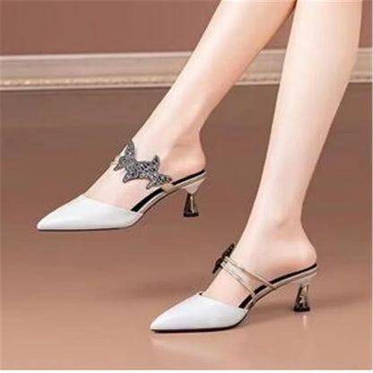 Non-slip high heel women's slippers featuring luxurious pearls, ideal for stylish parties.
