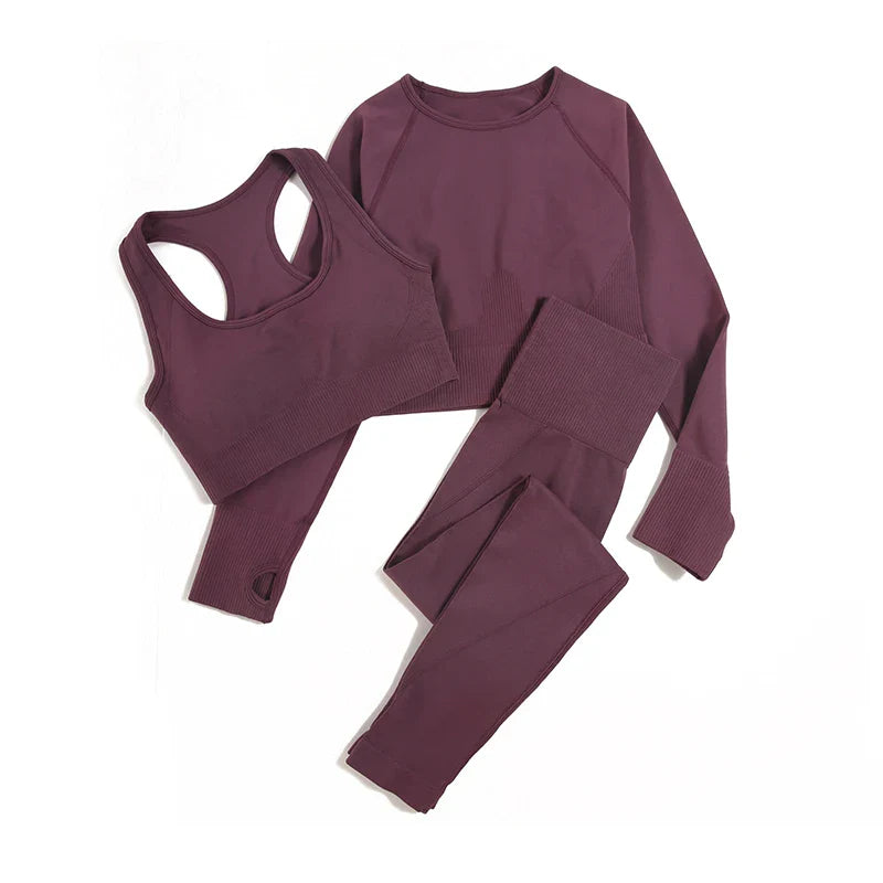 Sophisticated WAREBALL seamless yoga outfit in rich wine colour, perfect for yoga and fitness enthusiasts.