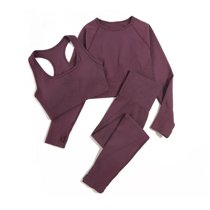 Sophisticated WAREBALL seamless yoga outfit in rich wine colour, perfect for yoga and fitness enthusiasts.