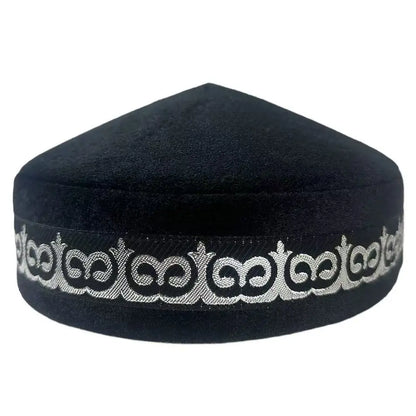 Stylish blue cotton kufi cap, designed with intricate patterns, an essential accessory for distinguished men.
