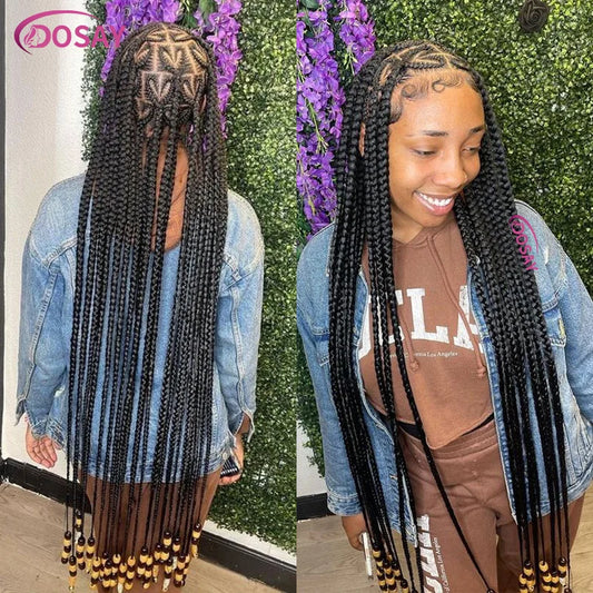 High-quality synthetic lace wig featuring intricate box braids in a heart pattern, delivering elegance and sophistication for daily wear.