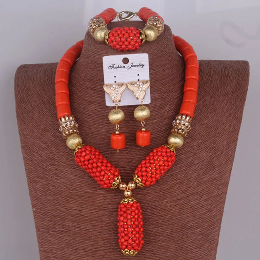 Dudo Orange Balls Coral Beads Earrings, part of a sophisticated jewelry set for women, perfect for wedding or engagement occasions with a romantic design.