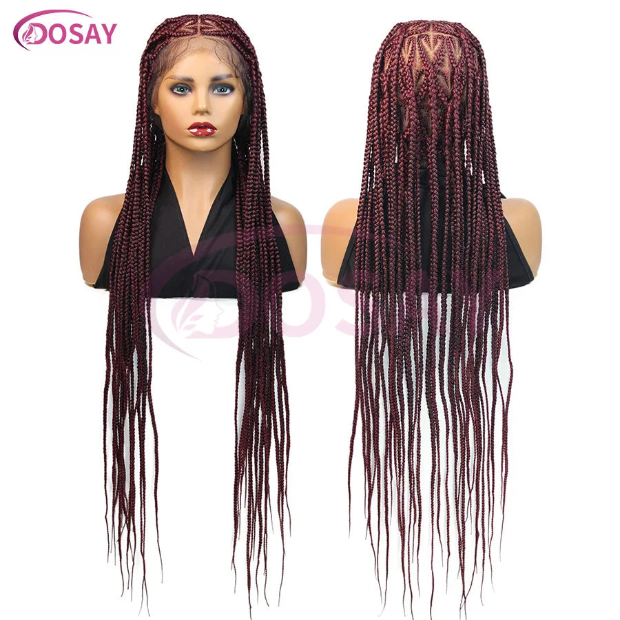 Luxury 36-inch heart box braids lace wig designed for black women, showcasing a full lace design and premium synthetic hair.