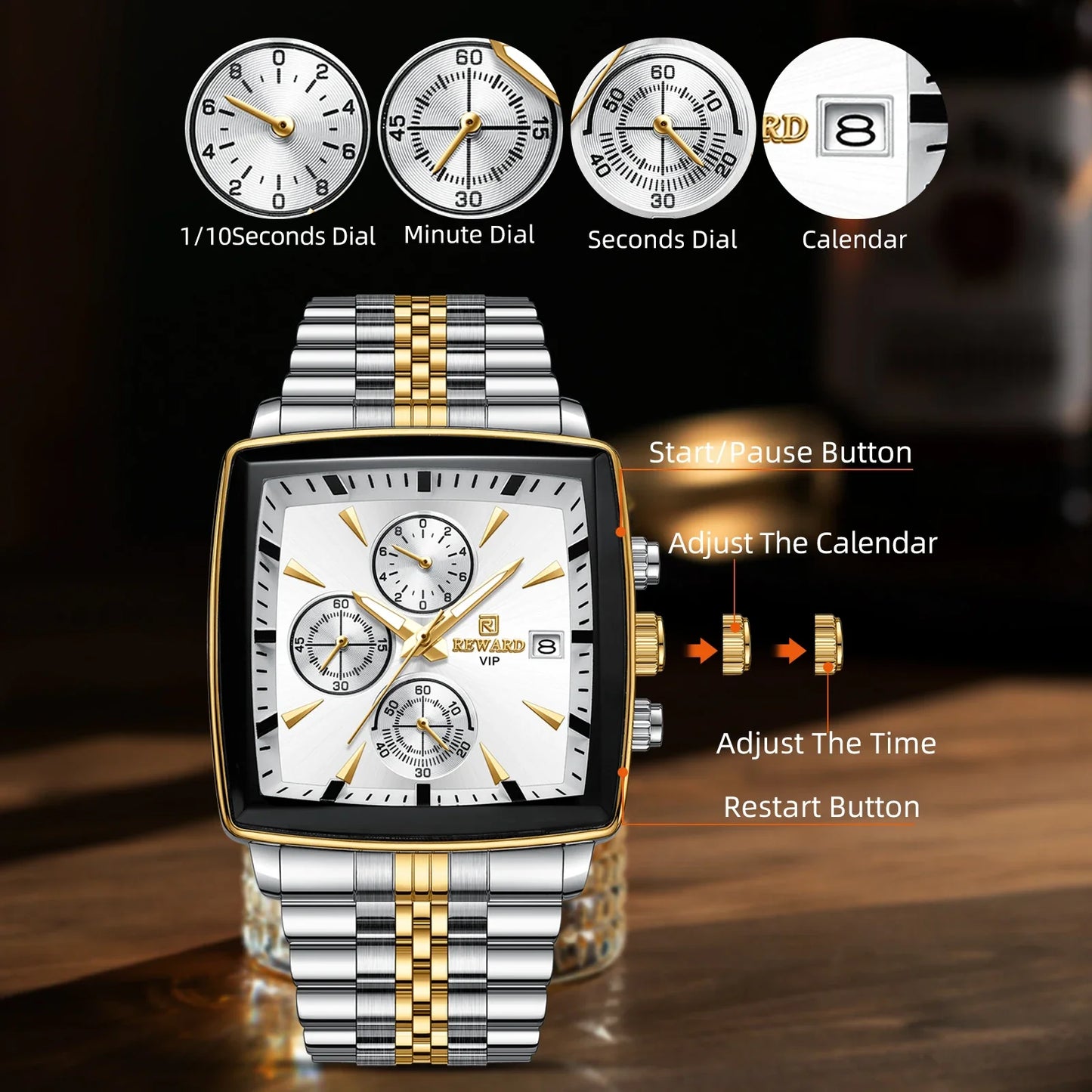 Men's luxury waterproof luminous smart watch with a push-button hidden clasp, designed for comfort and sophistication, ideal for the modern gentleman.
