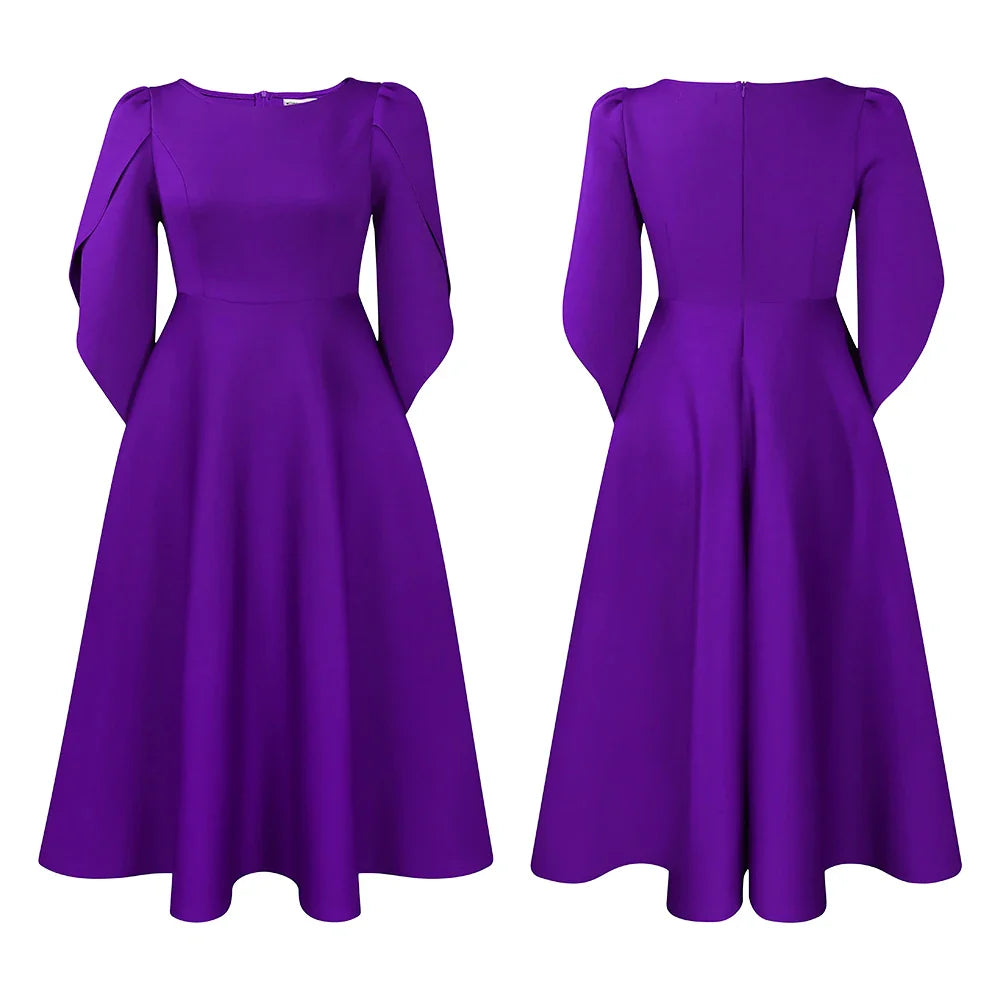 Fashion-forward representation of the half sleeve and empire waist design elements of the women's pleated mid-calf dress, embodying chic sophistication.