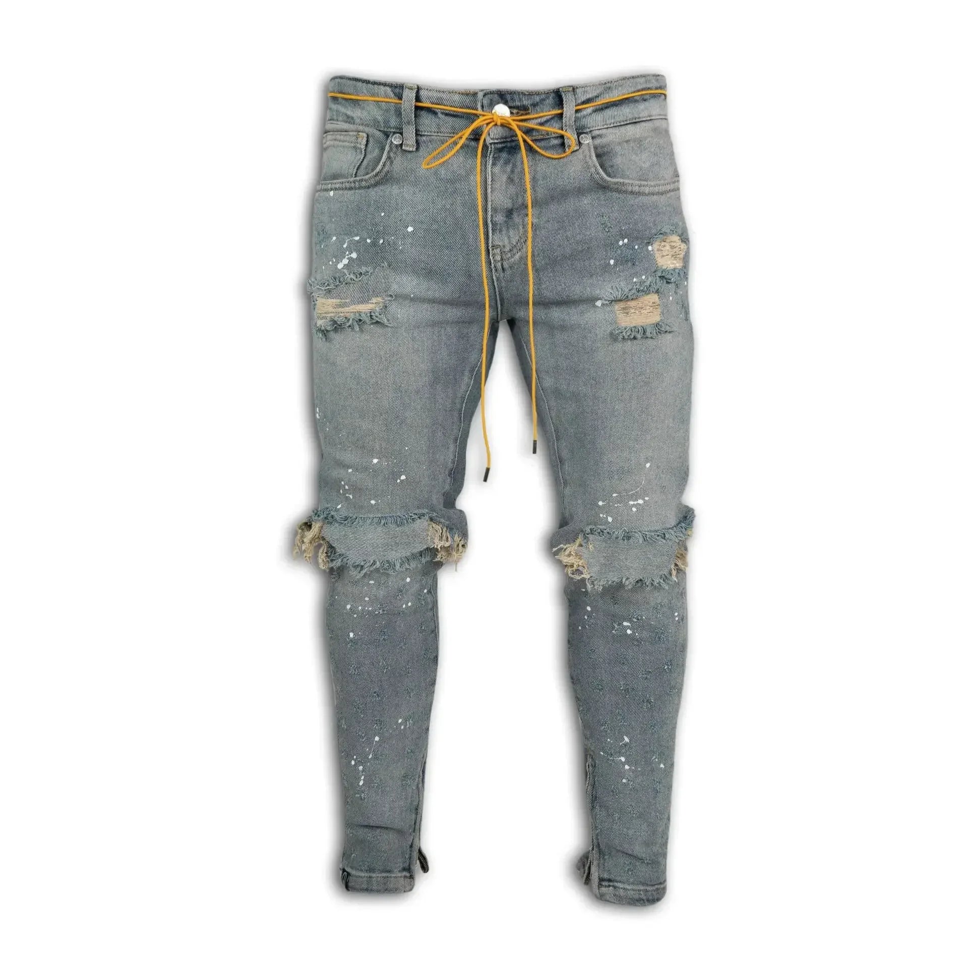 Stylish full-length Ripped Hole Jeans for Men presented in a chic blue colour, perfect for elevating casual outfits for club parties.
