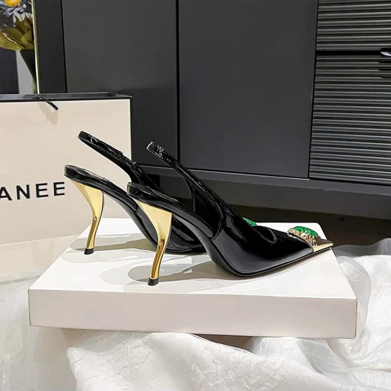 Elegant XINGDIKU red high heel sandals with a glamorous fox head jewel, designed for discerning women.