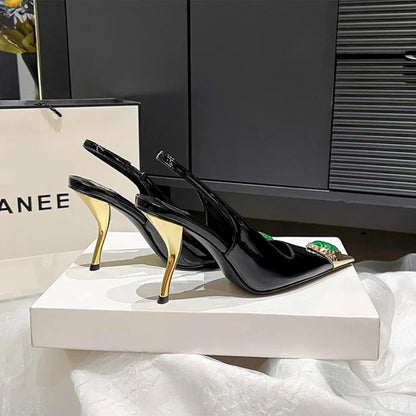 Elegant XINGDIKU red high heel sandals with a glamorous fox head jewel, designed for discerning women.