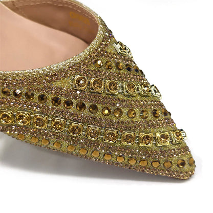 Stunning women's rhinstone heel and handbag set, embodying elegance for special occasions.