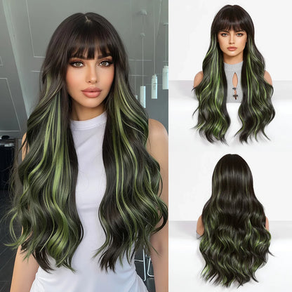 Elegant 26-inch long black and red straight synthetic wig for women, perfect for cosplay and everyday fashion.