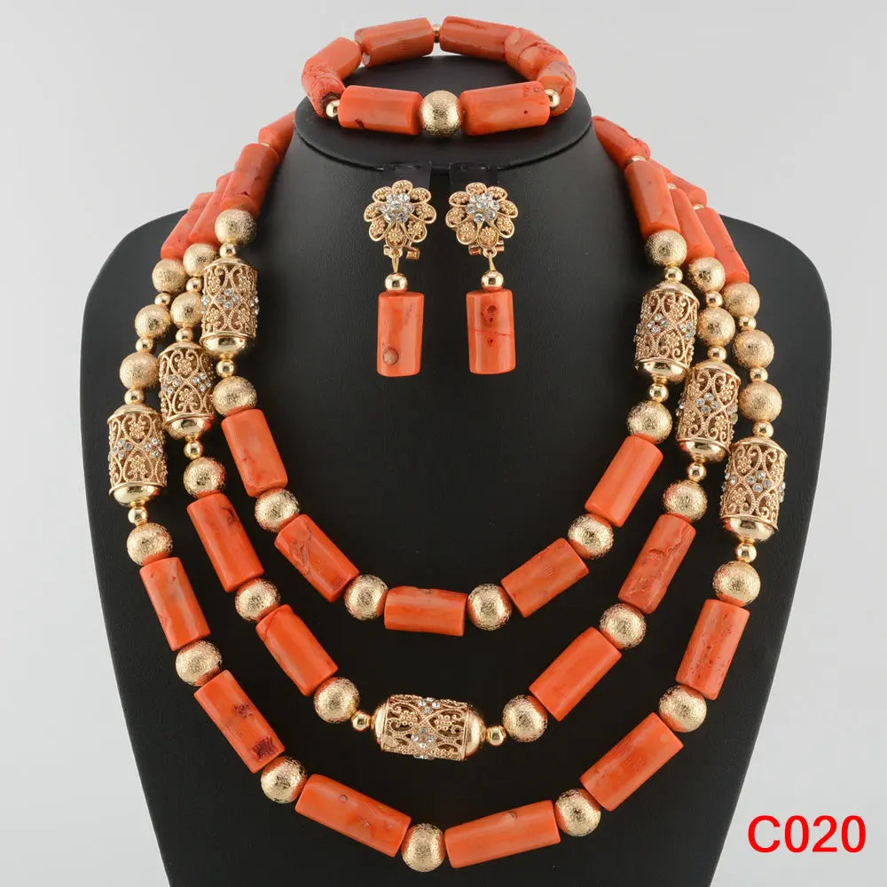 Stylish Coral Bead Bracelet complementing the Luxury Coral Bead Jewelry Set, ideal for festive events.