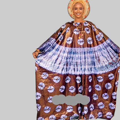 Elegant blue Bazin Riche Boubou Gown Dress showcasing vibrant African dashiki print, complemented with exquisite embroidery and stone detailing.