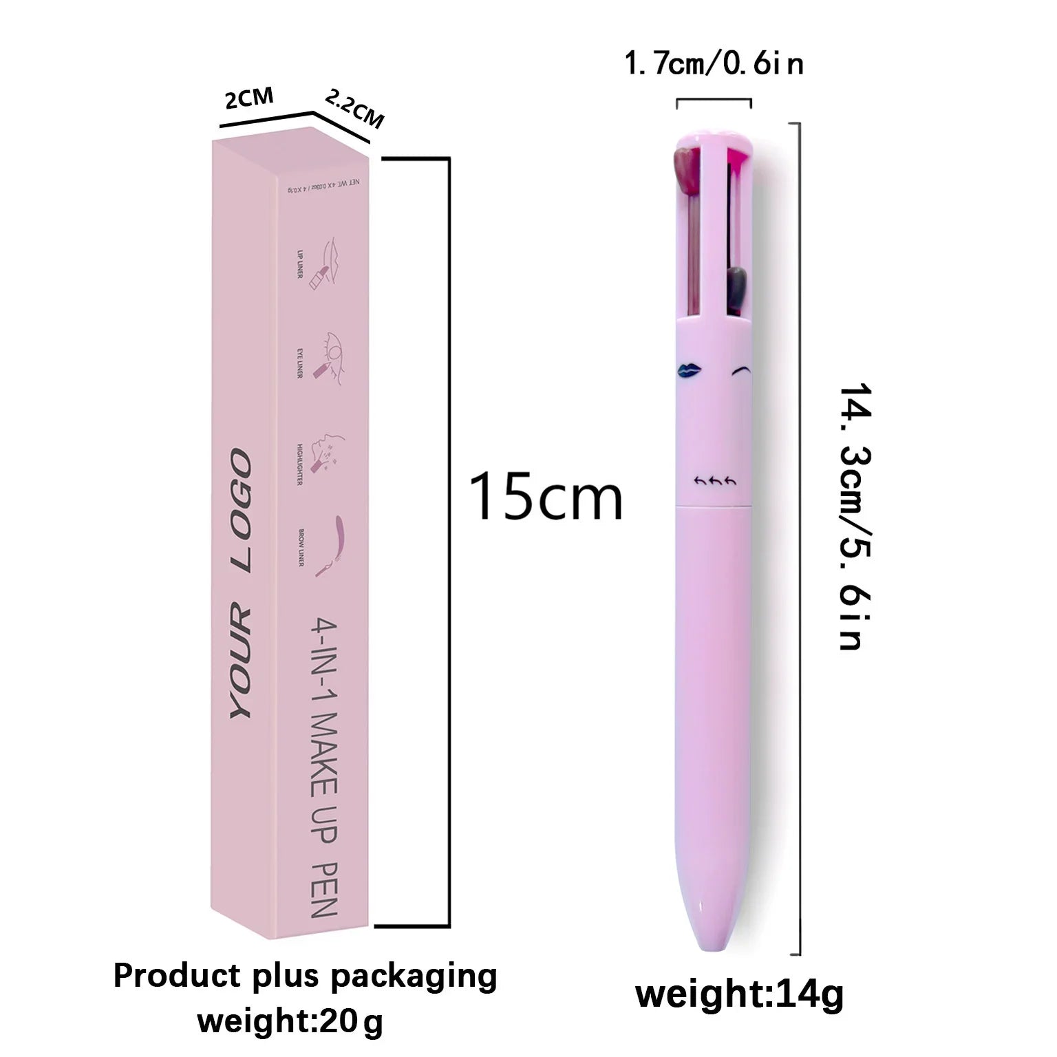 Elegant 4-in-1 multi-functional lip liner, eyeliner, and eyebrow pencil set showcasing its chic design and premium quality in four sophisticated shades.