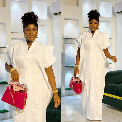 Short sleeve version of the Luxury African Muslim Dress for Women by Hot Trends Area, designed for comfort and style.