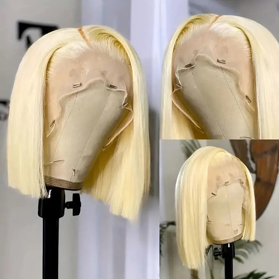 Sophisticated 613 Blonde Bob Wig showcasing transparent lace base, enhancing comfort and realism in wear.