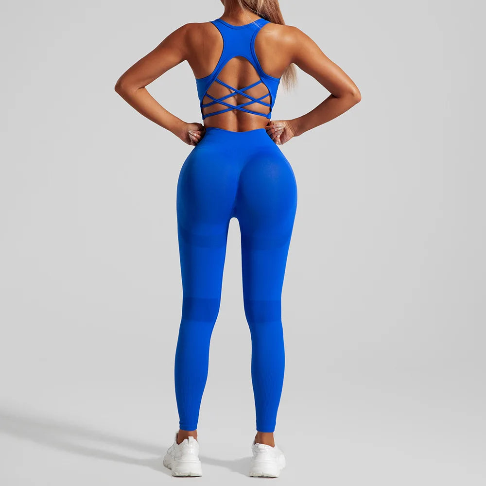 Chic leggings from the luxury seamless yoga set, crafted with breathable spandex and nylon materials for a flattering fit and quick-drying performance.