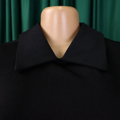 Elegant women's high-waisted pleated knee-length evening dress featuring a sophisticated Peter Pan collar, ideal for formal occasions.