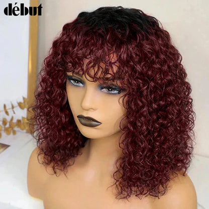 Luxurious Jerry Curly Short Pixie Bob Cut Human Hair Wig with Bangs, showcasing the rich highlighted honey water wave texture in a 14 to 20 inch length, perfect for a chic and elegant look.