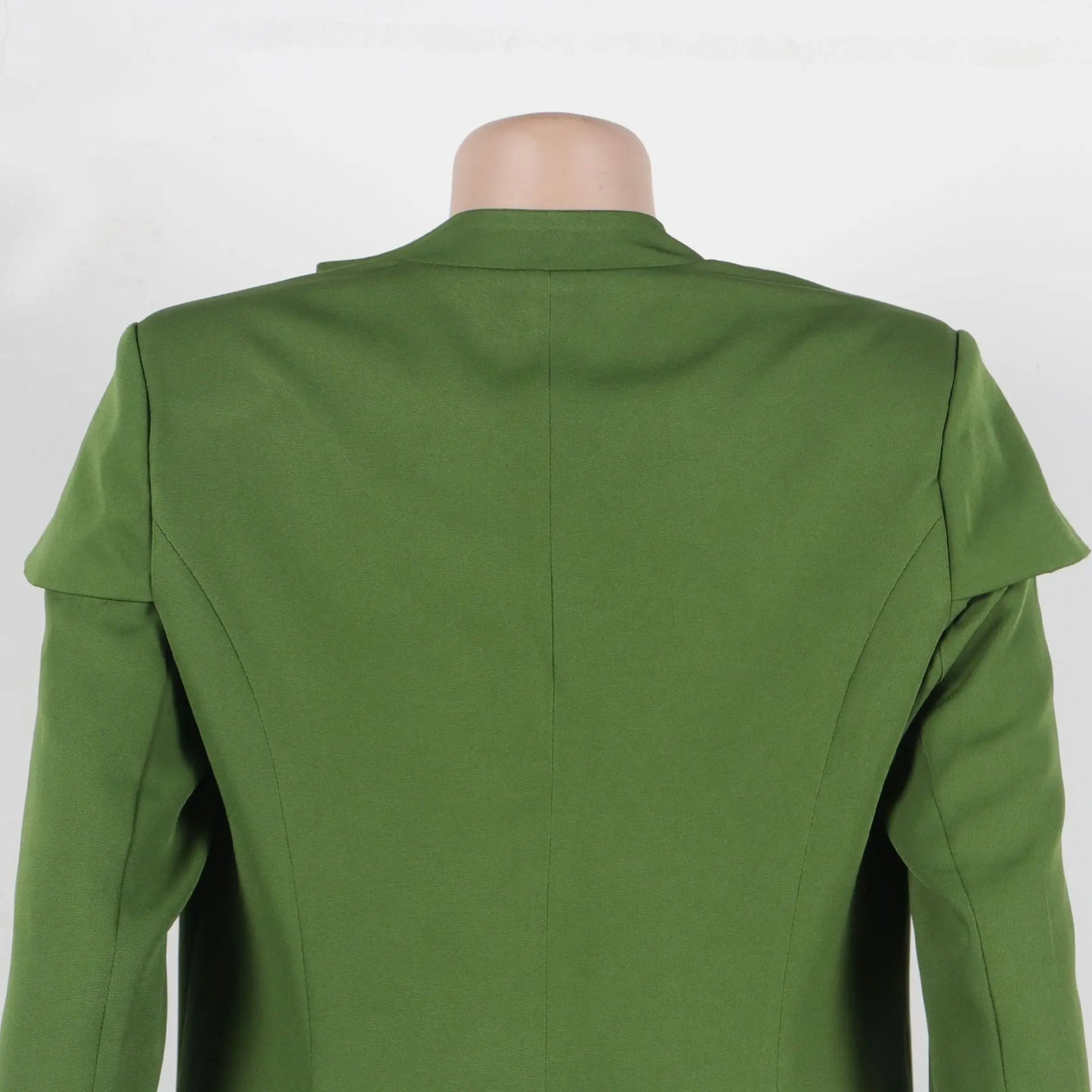 Elegant women's X-long blazer coat and wide leg pants set in solid colour, ideal for office wear, featuring full sleeves and a high waist design.