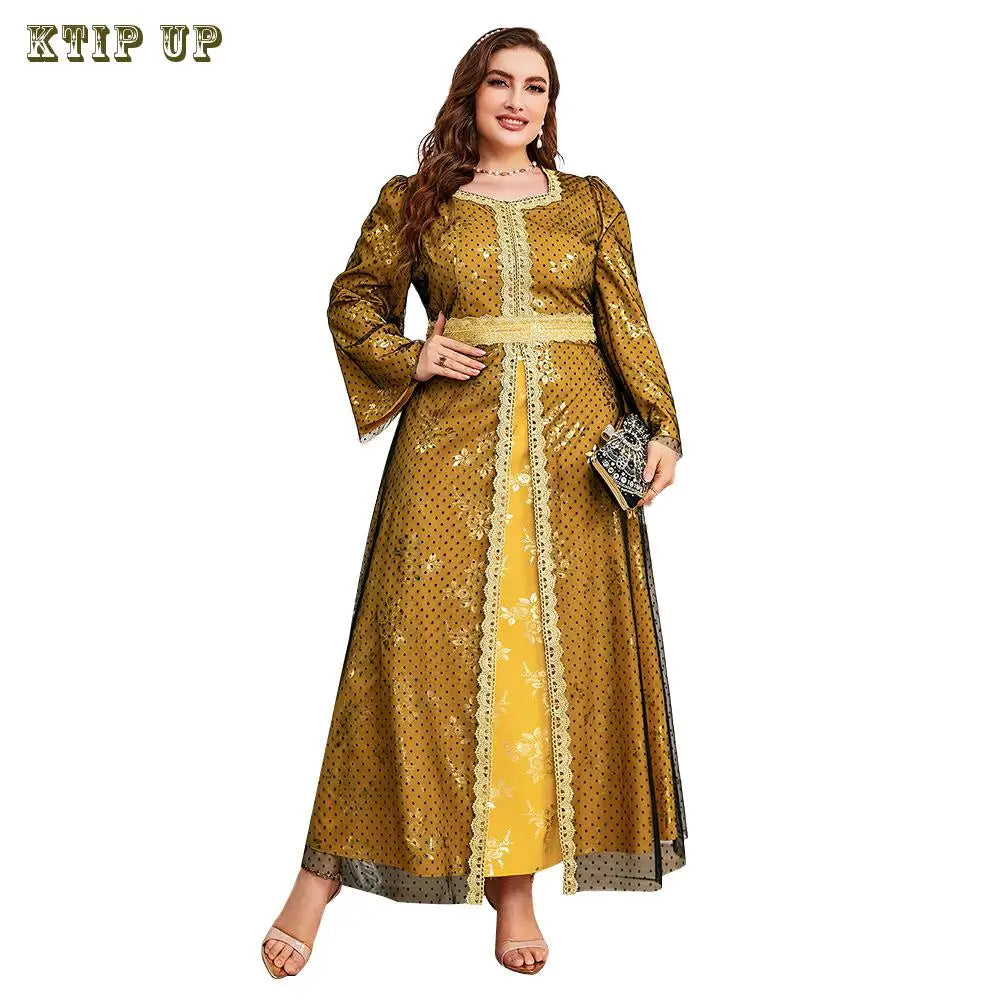 Side view showcasing the flowing silhouette of the Ramadan luxury bat sleeve dress, designed for a casual yet stylish Muslim fashion statement.