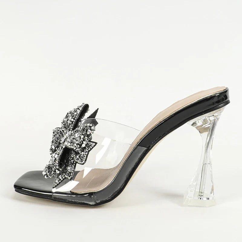 Chic Liyke Women's Square Toe Heeled Slippers with a stunning butterfly detail, crafted for both elegance and comfort during summer events.