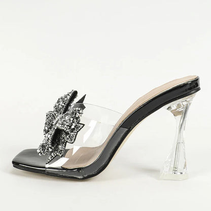 Chic Liyke Women's Square Toe Heeled Slippers with a stunning butterfly detail, crafted for both elegance and comfort during summer events.