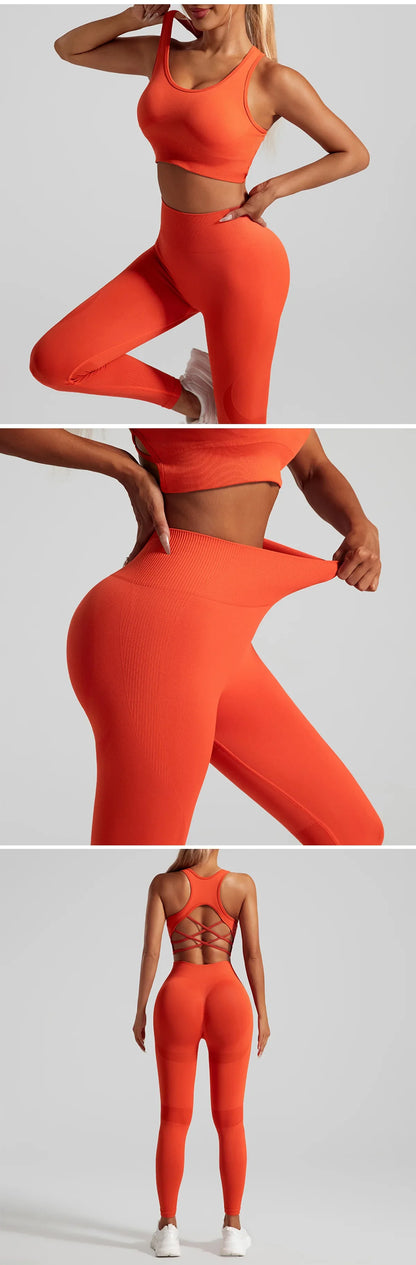 Women's leggings from the luxury seamless yoga set, crafted for a perfect fit, ensuring style and performance during yoga sessions.