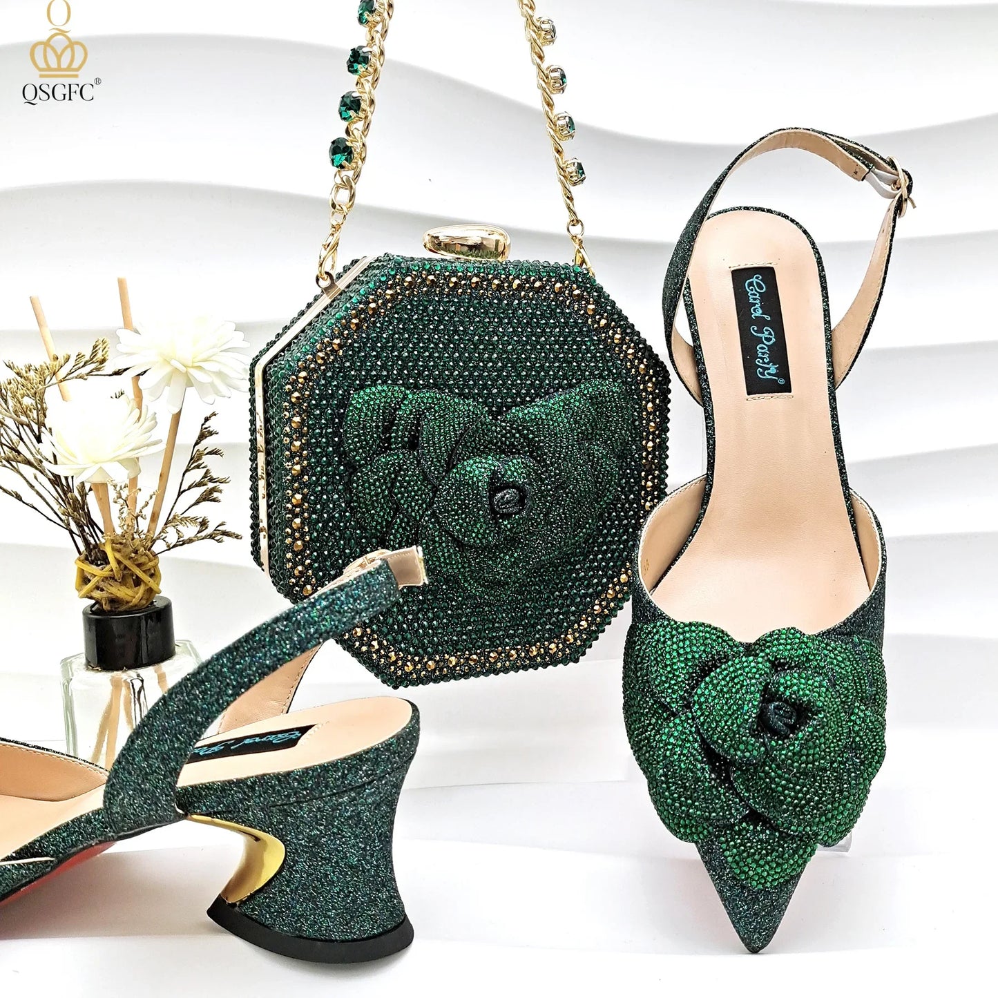 Elegant QSGFC Women's Wine Mid-Heel Evening Pumps featuring a pointed toe design, ideal for special occasions.