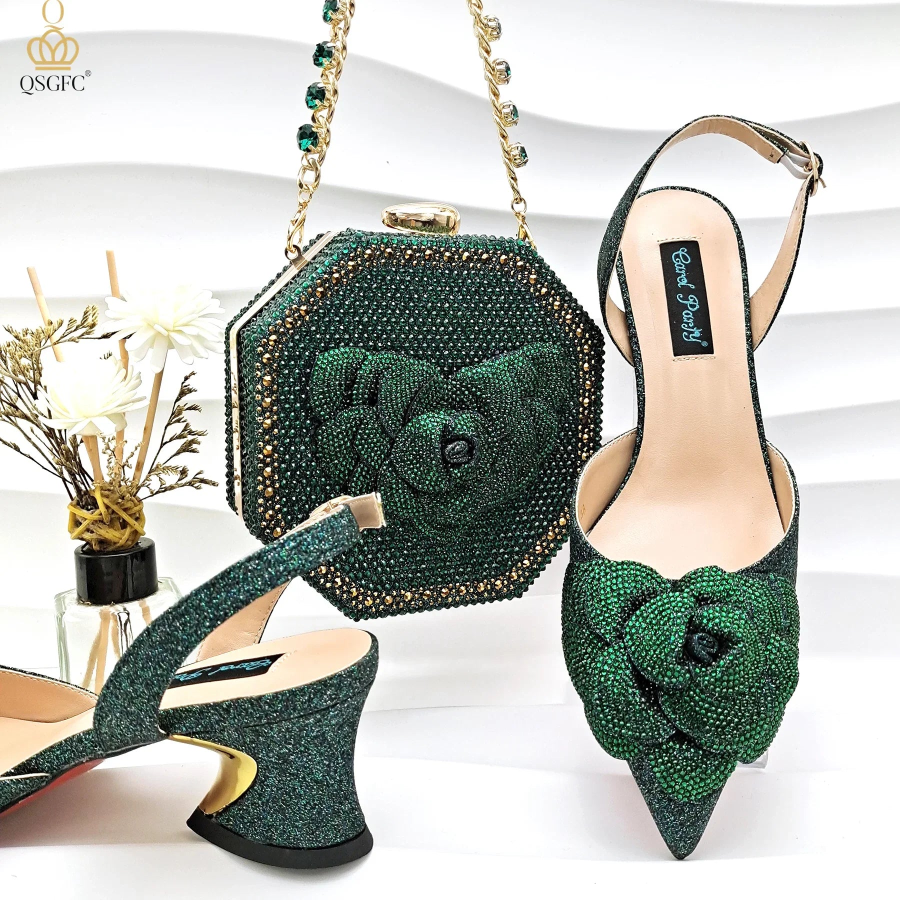 Elegant QSGFC Women's Wine Mid-Heel Evening Pumps featuring a pointed toe design, ideal for special occasions.