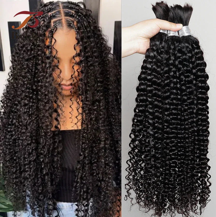 Luxurious 100% Indian Remy human hair bulk for braiding, featuring stunning jerry curly texture in natural black, perfect for elegant hairstyles.