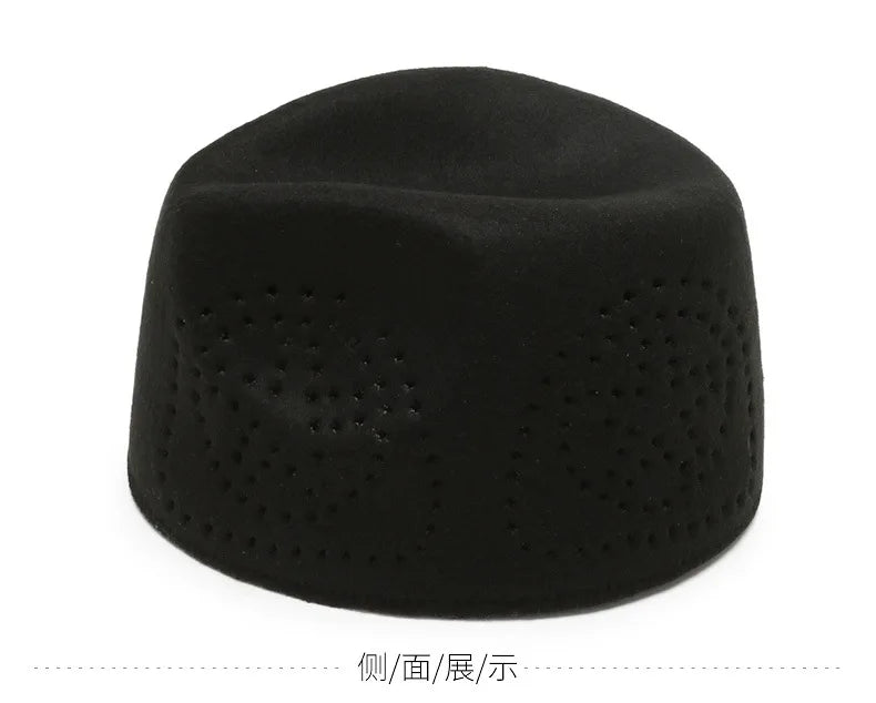 Elegant green Eid prayer cap with geometric designs for men, perfect for formal occasions.