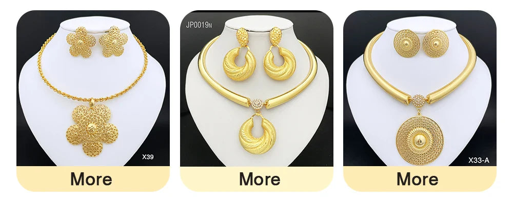 Elegant 18K gold plated jewelry set featuring a geometric design with necklace, bracelet, earrings, and ring, ideal for women's bridal and party occasions.