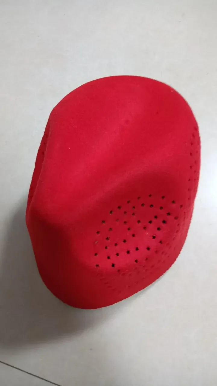 Designer spring summer beret in green and red, featuring a unique geometric print, perfect for enhancing festive styles.